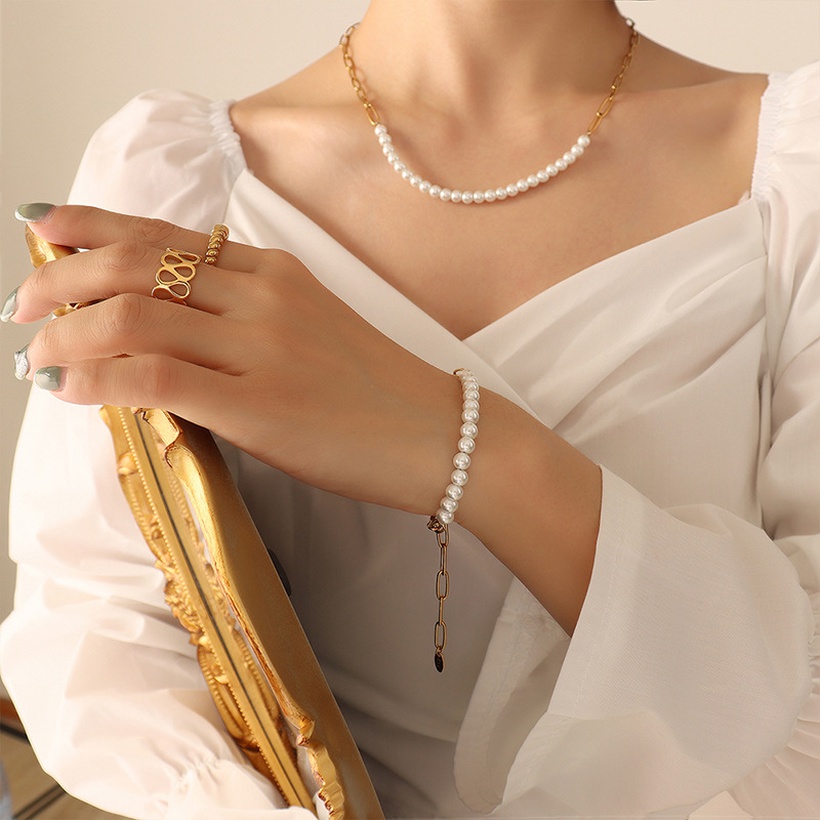 Bijoux Fantaisie Parures Bijoux | Ensemble De Bracelet De Collier De Perles De Chane En Acier De Titane De Mode - UO96615