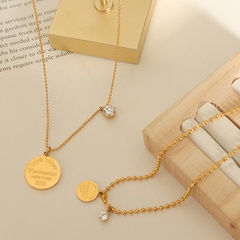 fashion round brand English letter pendant beads titanium steel necklace 