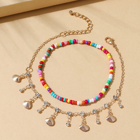 retro alloy rhinestone beads shell pendent anklet set's discount tags