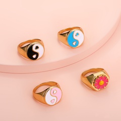 Korean simple color dripping oil yin and yang tai chi alloy ring female