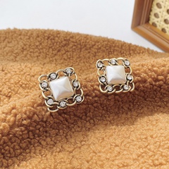 New geometric retro simple old square pearl alloy earrings women