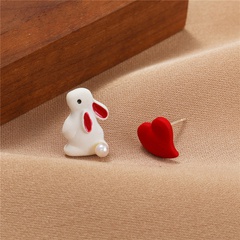 cute heart little white rabbit asymmetric alloy small stud earrings