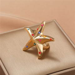Korean new starfish five-pointed star dripping oil alloy ring