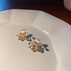 retro geometric asymmetric pearl fan-shaped alloy earrings