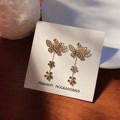 retro long butterfly hollow flower tassel alloy earrings sweet female