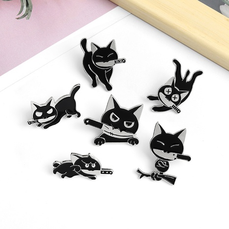 fashion cartoon little black cat with knife series alloy brooch's discount tags
