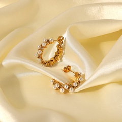 Mode doppellagige Perle Zirkon eingelegte C-förmige Ohrringe aus 18 Karat Gold-Edelstahl