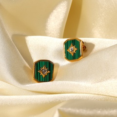 fashion retro eight-pointed star embedded green malachite 18K gold stainless steel earrings