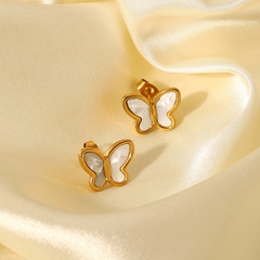 Fashion 18K Gold Natural White Shell Butterfly Shape Stainless Steel Stud 