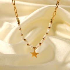 fashion 18K gold-plated stainless steel star pendant pearl beads stitching necklace