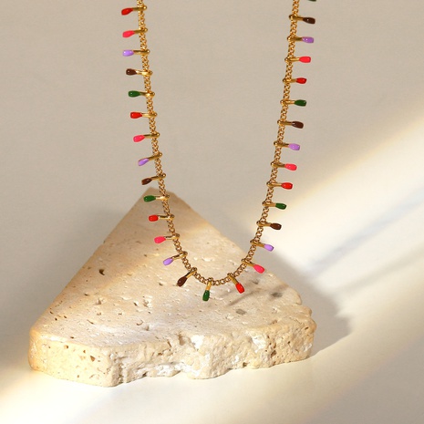 neue Art und Weise Farbe Tropföl Quaste 18 Karat Gold-Edelstahl-Halskette für Frauen's discount tags