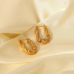 fashion retro double twist oval 18K gold stainless steel U-shaped earrings women's