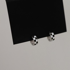 Checkerboard Drop Glue Simple Black and White Earrings Titanium Steel 