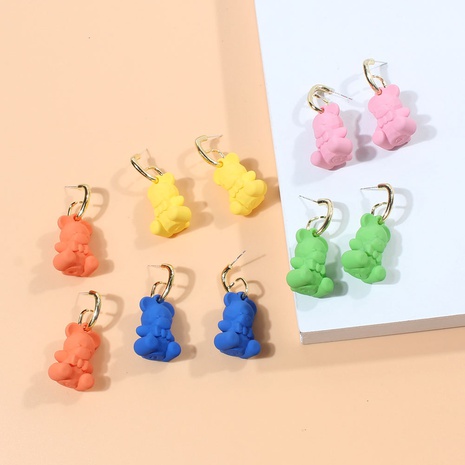 fashion simple candy color cartoon copper bear drop earrings 's discount tags