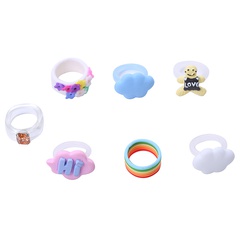 Cute bear cloud ring simple soft pottery rainbow flower ring