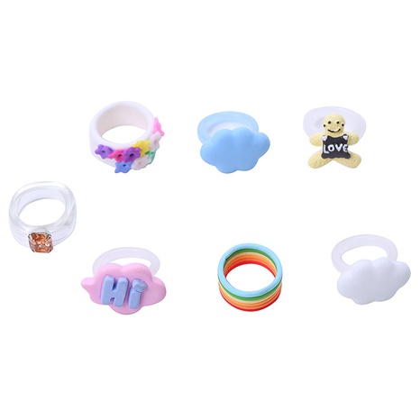 Cute bear cloud ring simple soft pottery rainbow flower ring's discount tags