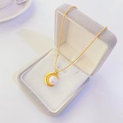 fashion new titanium steel necklace plated 18k gold moon pearl clavicle chain