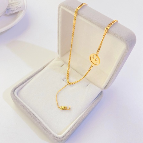 fashion new titanium steel necklace plated 18k gold smiley face collarbone chain's discount tags