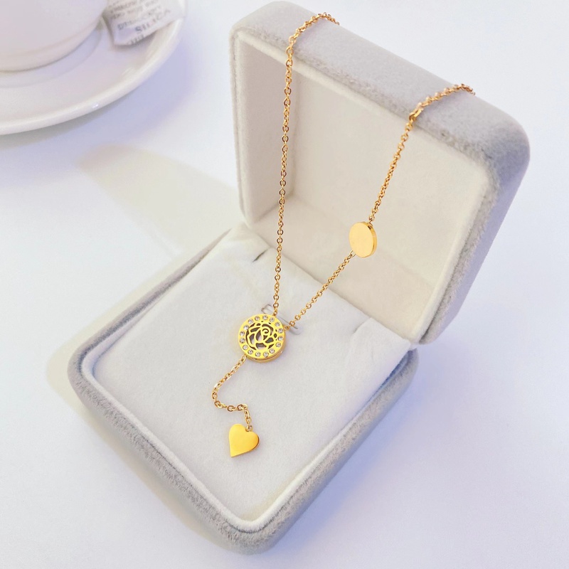 fashion new titanium steel necklace plated 18k gold flower diamond zircon clavicle chain