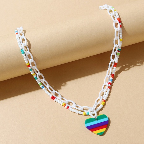 fashion geometric resin rainbow peach heart beads necklace set's discount tags