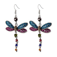 fashion copper rhinestone creative dragonfly retro exaggerated earrings