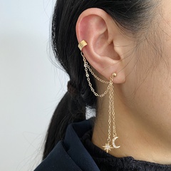 new creative full diamond pentagram moon pendant alloy earrings female