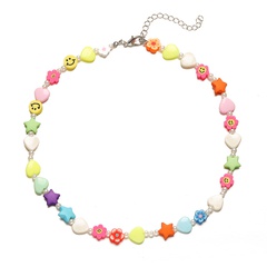 new five-pointed star peach heart flower smiley soft ceramic necklace