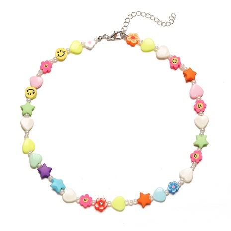 new five-pointed star peach heart flower smiley soft ceramic necklace's discount tags