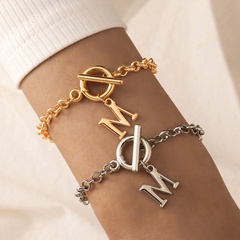 boho simple M letter buckle circle single layer alloy bracelet accessories women