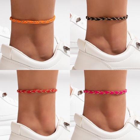 simple foot accessories Bohemian contrast color woven anklet's discount tags