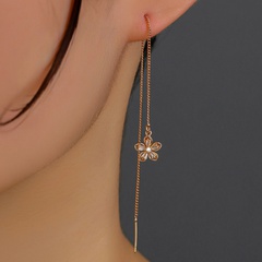 A pair of new plum blossom copper zircon element design tassel pierced earrings