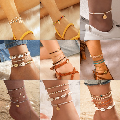 new jewelry Bohemian color beads shell alloy anklet's discount tags