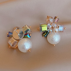 fashion retro crystal pearl flower simple alloy stud earrings
