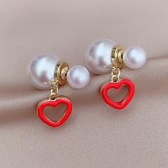 fashion pearl drip oil heart-shaped earrings alloy drop earrings