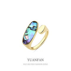 S925 sterling silver jewelry retro abalone shell mother-of-pearl ring