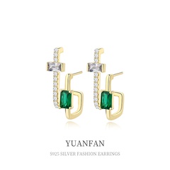 fashion s925 sterling silver inlaid color zirconium rectangular stud earrings