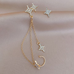 fashion asymmetric  rhinestone star simple alloy drop earrings