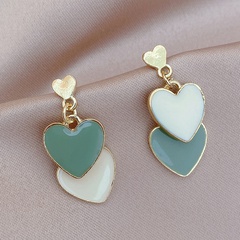 fashion asymmetrical contrast color heart-shaped alloy drop earrings
