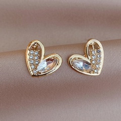 fashion simple rhinestone zircon heart-shaped alloy stud earrings
