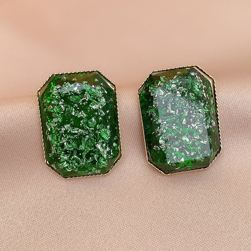 fashion retro green resin square geometric earrings alloy stud earrings