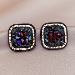 fashion retro black rhinestone geometric square alloy stud earrings