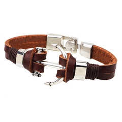 fashion retro geometric alloy anchor leather bracelet wholesale