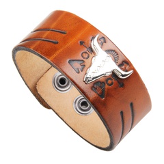 Leather Alloy Bull Head Exaggerated Punk Wide Bracelet Wholesale