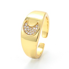 fashion simple crescent micro-set zircon opening adjustable copper ring