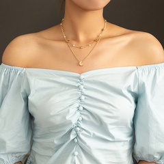 retro moon pendant double-layer female simple star necklace clavicle copper chain