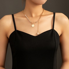 jewelry pin portrait collarbone diamond-studded pearl stitching alloy necklace
