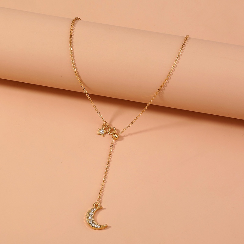 kreative zugknopf mode diamant stern halbmond legierung halskette weiblich