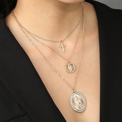 Fashion multi-layered wear cross round pendant alloy necklace