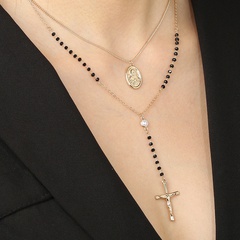 simple black crystal Y-shaped tassel cross pendant clavicle alloy chain wholesale
