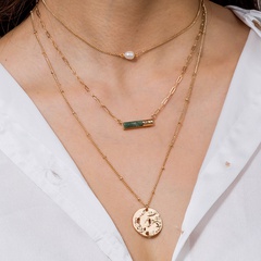 fashion green natural stone female simple alloy multi-layer necklace accessories